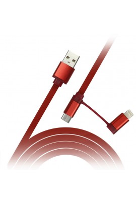 Набор переходников USB SmartBuy iK-212 red 2 устройства: micro USB и Apple IPhone5 кабель 1.2м., плоский, пакет, красный