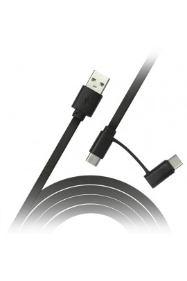 Набор переходников USB SmartBuy iK-412 black 2 устройства: micro USB и Type-C кабель 1.2м., плоский, пакет, черный