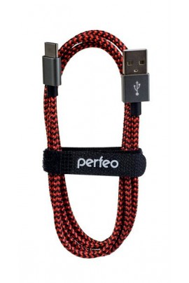 Кабель Type-C Perfeo U4901 длина 1м, ток до 2, 4А, нейлон, металл, пакет, черно-красный