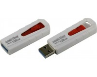 Флэш диск 128 GB USB 3.0 SmartBuy Iron White/Red выдвижной