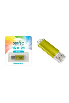 Флэш диск 16 GB USB 2.0 Perfeo E01 economy series Gold с колпачком, металлический корпус