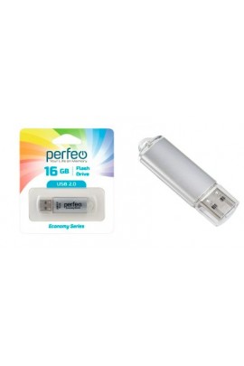 Флэш диск 16 GB USB 2.0 Perfeo E01 economy series Silver с колпачком, металлический корпус