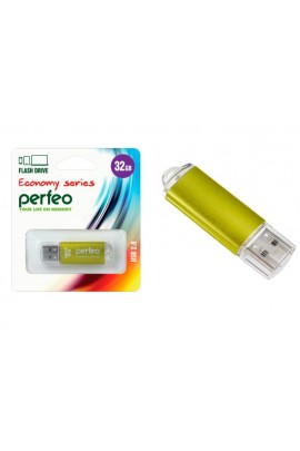 Флэш диск 32 GB USB 2.0 Perfeo E01 economy series Gold с колпачком, металлический корпус