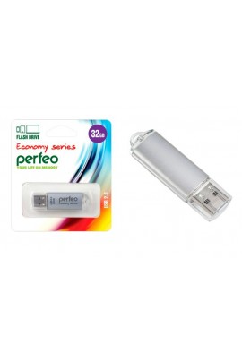 Флэш диск 32 GB USB 2.0 Perfeo E01 economy series Silver с колпачком, металлический корпус