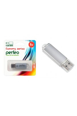 Флэш диск 8 GB USB 2.0 Perfeo E01 economy series Silver с колпачком, металлический корпус