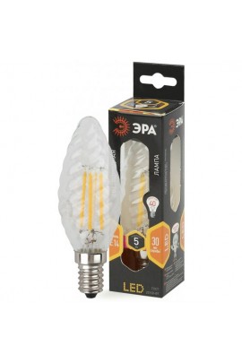 Лампа светодиодная Эра BTW 5Вт 170-265В E14 2700K F-LED(филамент), свеча витая , стекло/пластик/металл, светоотдача 103 Лм/Вт, аналог 40 Вт
