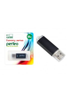 Флэш диск 64 GB USB 2.0 Perfeo E01 economy series Black с колпачком, металлический корпус