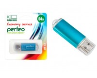 Флэш диск 64 GB USB 2.0 Perfeo E01 economy series Blue с колпачком, металлический корпус