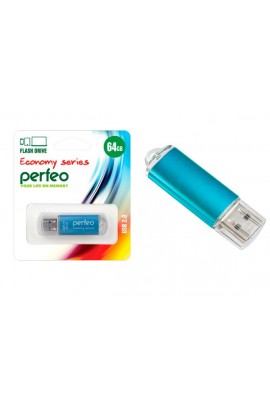 Флэш диск 64 GB USB 2.0 Perfeo E01 economy series Blue с колпачком, металлический корпус