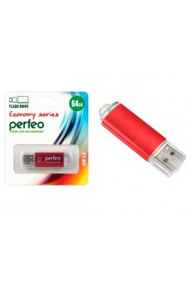 Флэш диск 64 GB USB 2.0 Perfeo E01 economy series Red с колпачком, металлический корпус