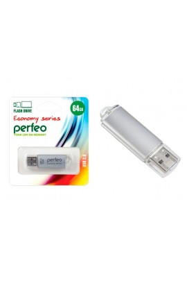 Флэш диск 64 GB USB 2.0 Perfeo E01 economy series Silver с колпачком, металлический корпус