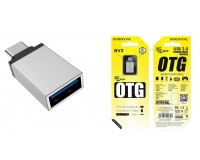 Переходник Borofone BV3 штекер TYPE-C - гнездо USB 3.0, OTG, серебро, коробка, 