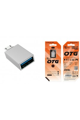 Переходник Borofone BV2 штекер MicroUSB - гнездо USB 3.0, серебро, коробка, 