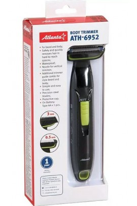 Триммер для удаления лишних волос Atlanta ATH-6952 на батарейках, силиконовый брелок, съемные насадки, защита от брызг зеленый