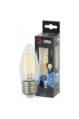 Лампа светодиодная Эра B35 5Вт 170-265В E27 4000K F-LED(филамент), свеча, прозрачная, стекло/пластик/металл, светоотдача 109 Лм/Вт, аналог 40 Вт