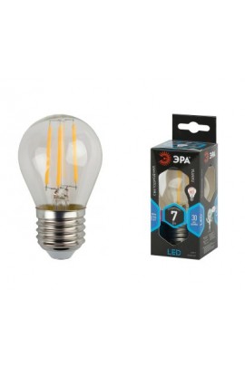 Лампа светодиодная Эра P45 7Вт 170-265В E27 4000K F-LED(филамент), шар, прозр, стекло/пластик/металл, светоотдача 104 Лм/Вт, аналог 55 Вт