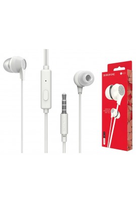 Наушники с микрофоном Borofone BM28 Tender sound внутриканальные, кабель 1, 2м, 3, 5мм 4-pin Jack, кнопка вызова, коробка, белый