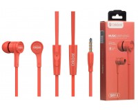 Наушники с микрофоном Celebrat SKY-1 внутриканальные, кабель 1, 2м, 3, 5мм 4-pin Jack, кнопка вызова, плоский, коробка, красный