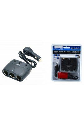 Переходник для прикуривателя OLESSON 1677 на 3 гнезда(120W) + 2 USB(5V/1200mA), на шнуре до 0, 6 м