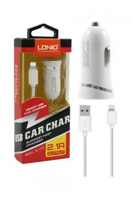 Автомобильное зарядное устройство LDNIO DL-C12 Lightning 12/24 B, 1хUSB, Выходной ток: 1USB-2, 1A + кабель Iphone 5 (Lightning), коробка, White
