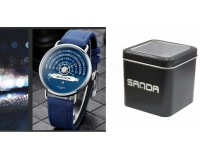 Часы наручные Sanda 1030 синий аналоговый циферблат (дата, время), сталь, стекло, искусственная кожа