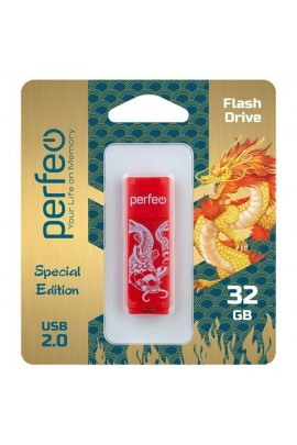 Флэш диск 32 GB USB 2.0 Perfeo C04 Koi Fish Red с колпачком