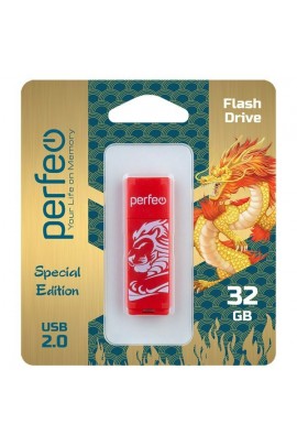 Флэш диск 32 GB USB 2.0 Perfeo C04 Lion Red с колпачком