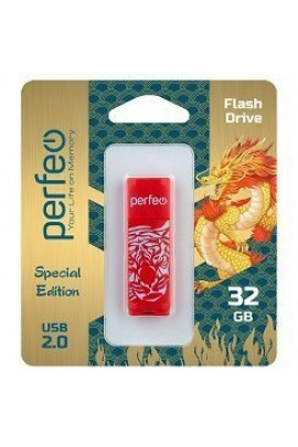 Флэш диск 32 GB USB 2.0 Perfeo C04 Tiger Red с колпачком
