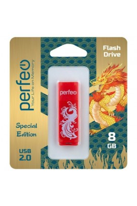 Флэш диск 8 GB USB 2.0 Perfeo C04 Phoenix Red с колпачком