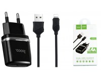 СЗУ HOCO C12 Smart 2хUSB, 2, 4А, кабель IPhone 5, коробка, черный
