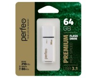 Флэш диск 64 GB USB USB 3.0/3.1 Perfeo C15 White High Speed , с колпачком