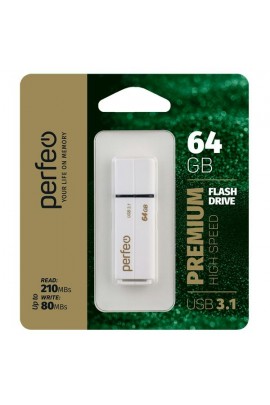 Флэш диск 64 GB USB USB 3.0/3.1 Perfeo C15 White High Speed , с колпачком