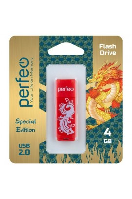 Флэш диск 4 GB USB 2.0 Perfeo C04 Phoenix Red с колпачком