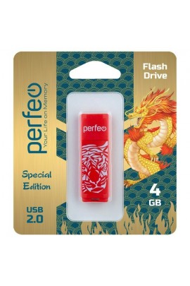 Флэш диск 4 GB USB 2.0 Perfeo C04 Tiger Red с колпачком