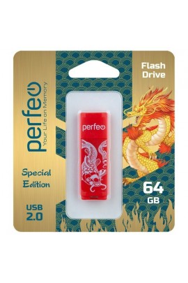 Флэш диск 64 GB USB 2.0 Perfeo C04 Koi Fish Red с колпачком