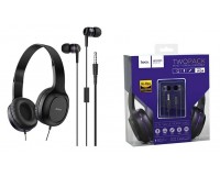 Наушники с микрофоном HOCO W24 Enlighten полноразмерные, кабель 1, 2м, 3, 5мм 4-pin Jack, кнопка вызова, набор из 2х наушников (+внутриканальные), коробка, черный, фиолетовый