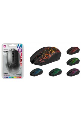 Мышь Defender Event MB-754 USB Optical (1000dpi) черная, 2 кнопки+кнопка-колесо покрытие Soft Rubber Skin, 7 цветов подсветки блистер