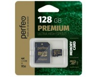 Флэш карта microSDXC 128 GB Perfeo Class 10 UHS-3 V30 PREMIUM с адаптером
