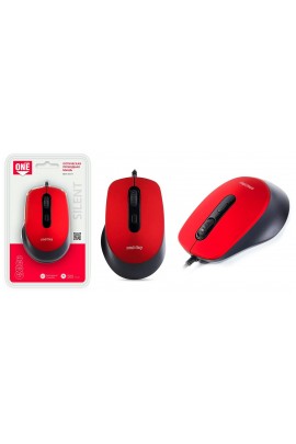 Мышь SmartBuy SBM-265-R ONE USB Optical (800/1000/1200 dpi) черно-красная, 3 кнопки+колесо-кнопка бесшумная блистер