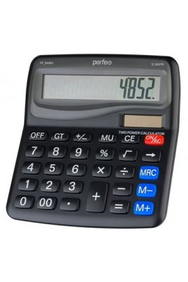 Калькулятор Perfeo PF-B4852 бухгалтерский, 12 разрядный, размер 150х158х37 мм, двойное питание: солнечная батарея + AG13 (LR44, L1154F) черный