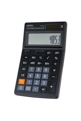 Калькулятор Perfeo PF-B4853 бухгалтерский, 12 разрядный, размер 107х177х35 мм, двойное питание: солнечная батарея + AG13 (LR44, L1154F) черный