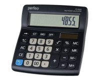 Калькулятор Perfeo PF-B4855 бухгалтерский, 12 разрядный, размер 141х134х31 мм, двойное питание: солнечная батарея + AG13 (LR44, L1154F) черный