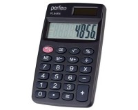 Калькулятор Perfeo PF-B4856 карманный, 8 разрядный, размер 58 х88х8 мм, двойное питание: солнечная батарея + AG10 (LR1130, L1131F) черный