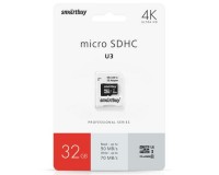 Флэш карта microSDHC 32 GB SmartBuy Class 10 PRO U3 R/W:95/60 MB/s с адаптером