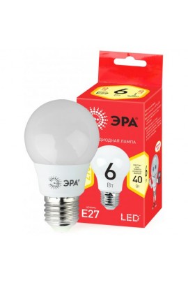 Лампа светодиодная Эра A55 6Вт 220-240В E27 2700K ECO, груша, пластик/металл, светоотдача 80 Лм/Вт , аналог 40 Вт