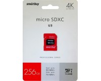 Флэш карта microSDXC 256 GB SmartBuy Class 10 PRO U3 R/W:90/70 MB/s с адаптером