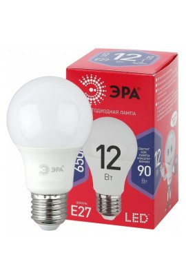 Лампа светодиодная Эра A60 12Вт 220-240В E27 6500K Red Line , груша, пластик/металл, светоотдача 80 Лм/Вт, аналог 90 Вт