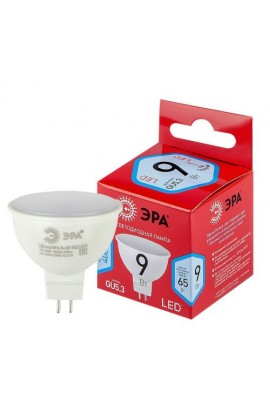 Лампа светодиодная Эра MR16 9Вт 220-240В GU5.3 4000K smd Red Line, софит, пластик/металл, светоотдача 80 Лм/Вт, аналог 65 Вт