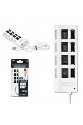 Концентратор USB (HUB) SmartBuy SBHA-7204-W USB 2.0, 4 порта, с выключателями, блистер, белый