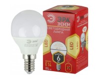 Лампа светодиодная Эра P45 6Вт 220В E14 2700K RED LINE ECO, шар, пластик/металл, светоотдача 80 Лм, 220-240V, аналог 40 Вт
